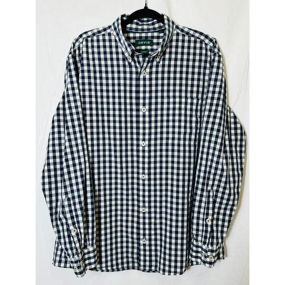 Orvis Other - Orvis Men's Long Sleeve Active Fit Gingham Blue/White Button Down Shirt Size L